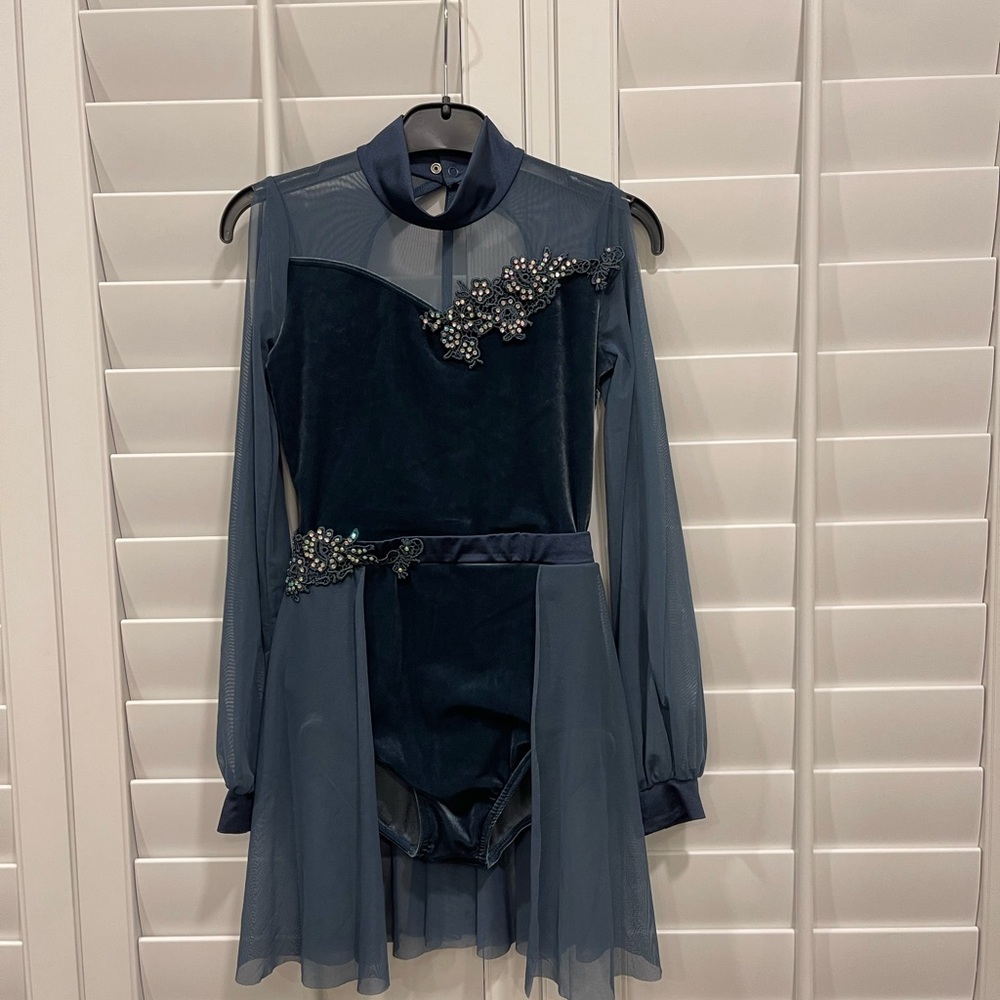 Weissman Blue Velvet Dance Costume with Embellishments